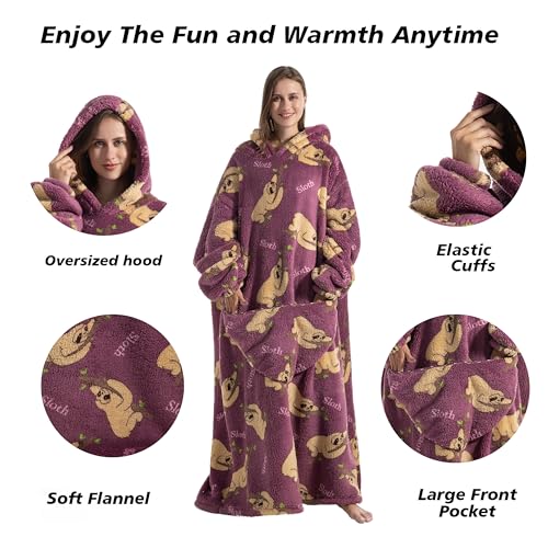 Capecage Blanket Hoodie, Long Hooded Blanket Sweatshirt as Birthday Gifts for Women Men, Long Wearable Blanket for Men Women.(Sloth) - Image 2
