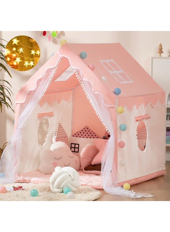 DUNISO Large Kids Tent House Indoor，Kids Play Tent,with Star String Lights Indoor Princess Castle Game Toy House for Fun and Imaginative Play kids play tent house,Birthday Party Decoration ， 120*100*130cm，Pink - Image 1