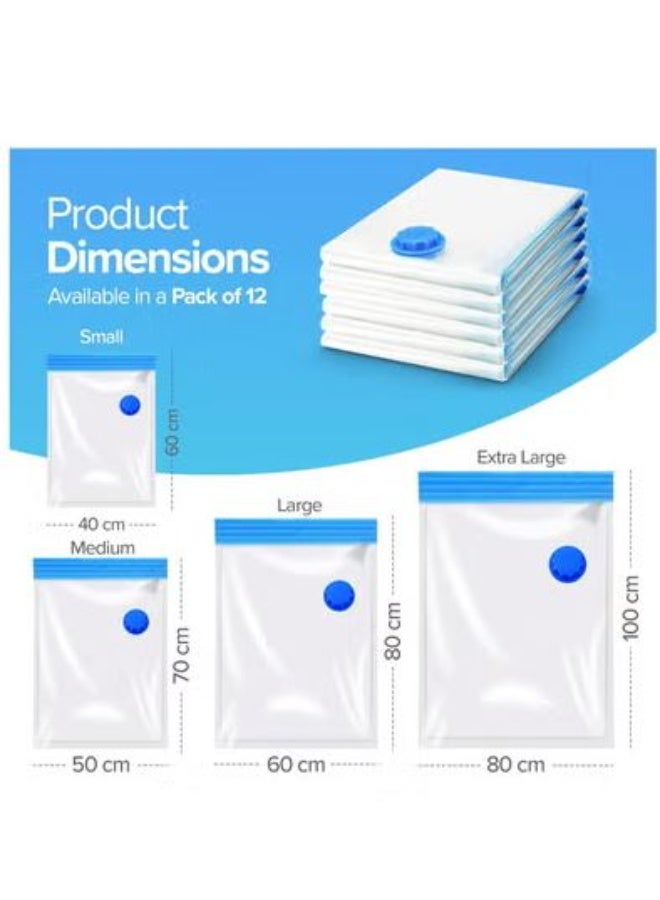 Vacuum Storage Bags – 12 Pack (2 Jumbo, 3 Large, 3 Medium, 2 Small) with 2 Hand Pumps | Space Saver Compression Bags for Clothes, Duvets, Comforters, Blankets, Bedding, Pillows, Travel & Home Storage | Reusable, Airtight, Waterproof, Resealable Bags  - Image 2