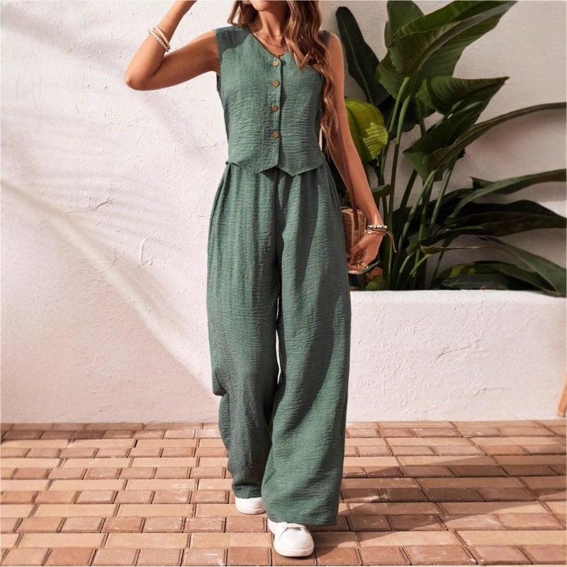 Women's Linen Vest & Pants Set - Image 1