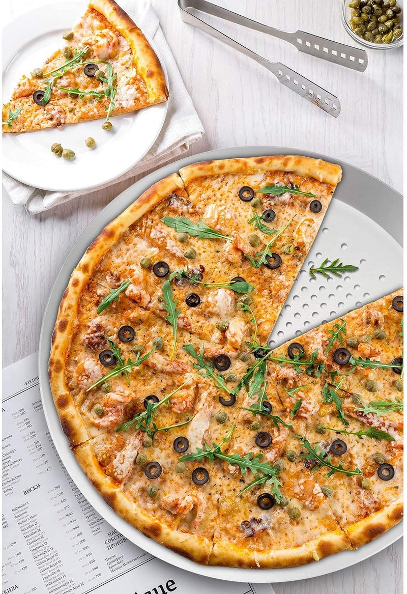 NILKANTH ® 12-Inch Pizza Baking Pan | Heavy-Duty Aluminum Alloy Round Pizza Tray with Vented Holes for Even Crisping | Nonstick, Pizza Crisper Plate for Oven Baking (Silver) - Image 4