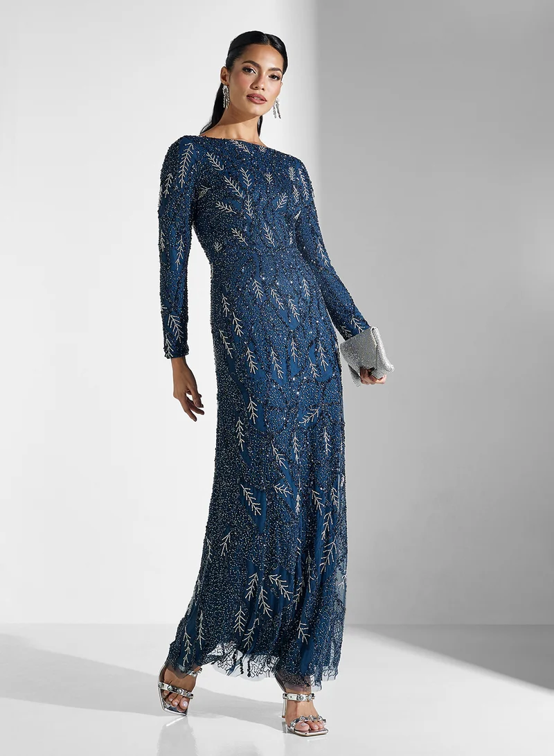 MARYISA Anan Embellished Crew Neck Dress