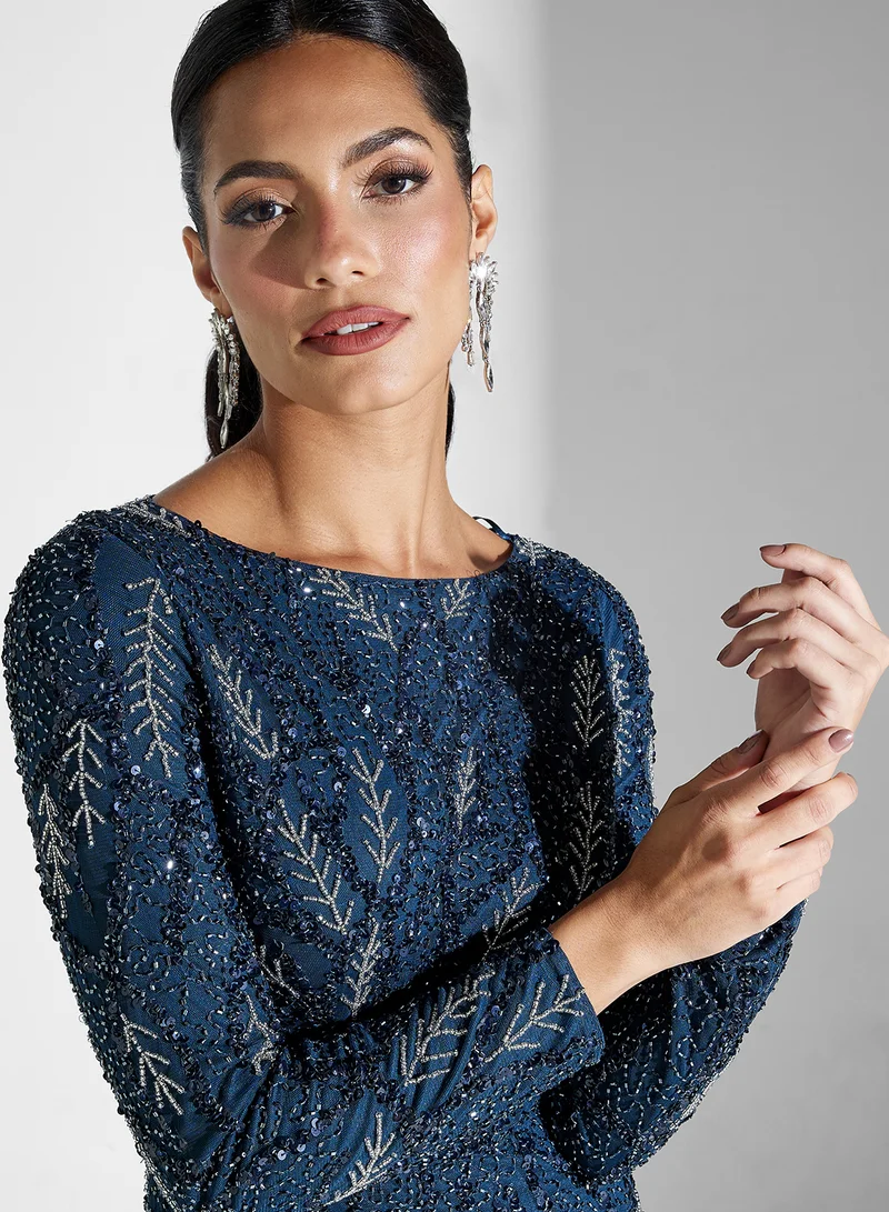 MARYISA Anan Embellished Crew Neck Dress