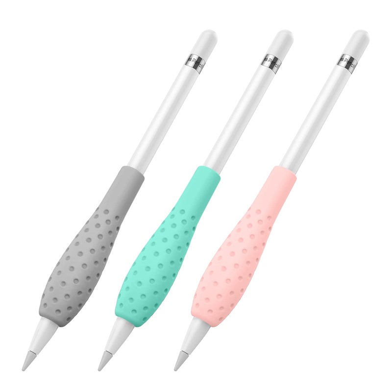 MoKo [3 Pack Silicone Grip Holder Ergo Protective Sleeve Cover Case Accessories Compatible with Apple Pencil 1st / 2nd Generation, Gray, Pink & Gem Green - Image 1