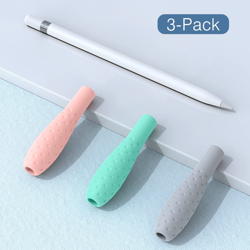MoKo [3 Pack Silicone Grip Holder Ergo Protective Sleeve Cover Case Accessories Compatible with Apple Pencil 1st / 2nd Generation, Gray, Pink & Gem Green - Image 5