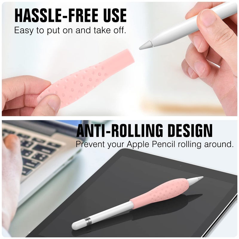 MoKo [3 Pack Silicone Grip Holder Ergo Protective Sleeve Cover Case Accessories Compatible with Apple Pencil 1st / 2nd Generation, Gray, Pink & Gem Green - Image 4