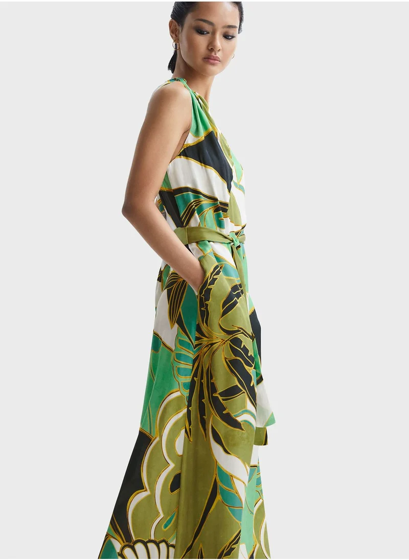REISS One Shoulder Printed Tiered Dress