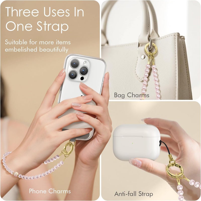 SURPHY Phone Charm, Pearl Phone Strap with Tether Tab & Premium Metal Buckle, Cellphone Lanyard Beaded Bracelets for Women, Cellphone Chain Wrist Strap - Image 2