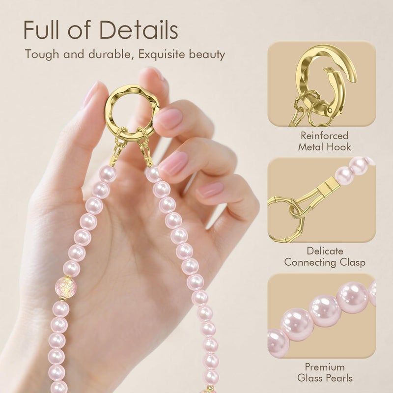 SURPHY Phone Charm, Pearl Phone Strap with Tether Tab & Premium Metal Buckle, Cellphone Lanyard Beaded Bracelets for Women, Cellphone Chain Wrist Strap - Image 4
