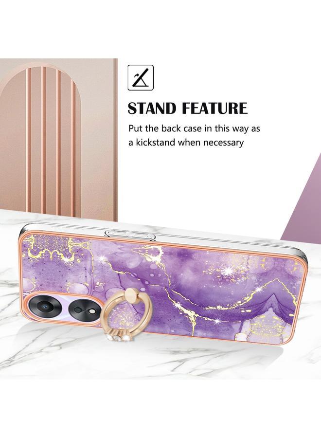 S-TOP Case For OPPO A78 / A58 Electroplating Marble IMD TPU Phone Case with Ring Holder - Image 3