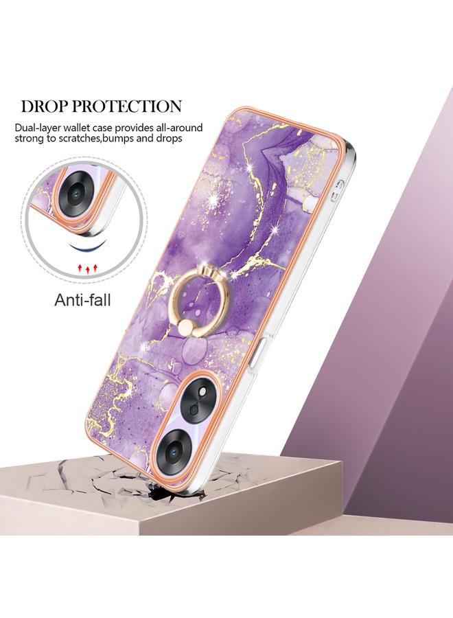 S-TOP Case For OPPO A78 / A58 Electroplating Marble IMD TPU Phone Case with Ring Holder - Image 2