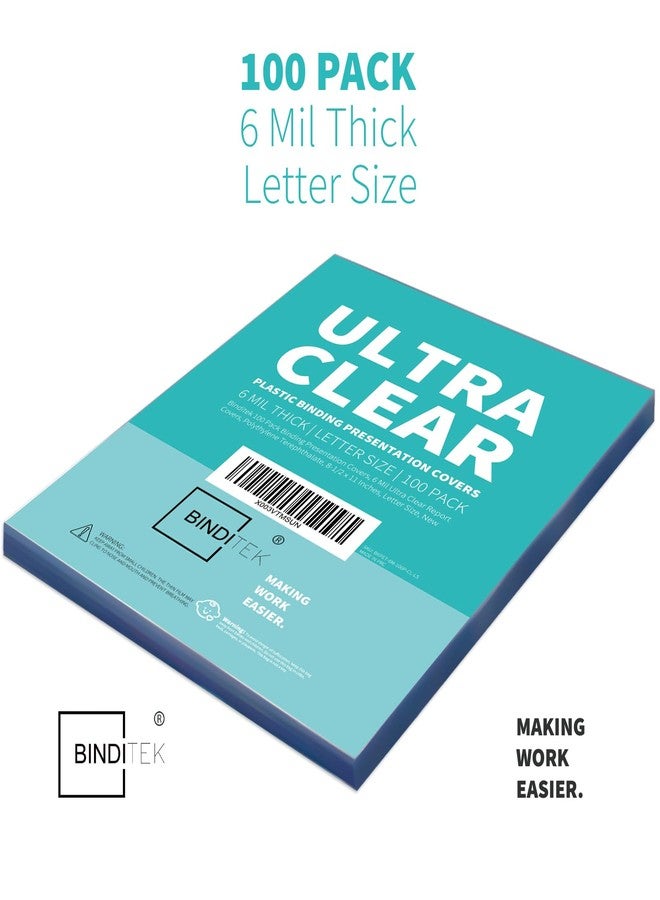 Binditek 100 Pack 6 Mil Clear Presentation Covers for Binding, Ultra Clear, 8.5 x 11 Inches, Letter Size, Square Corners, Un-Punched, Office Supplies - Image 2