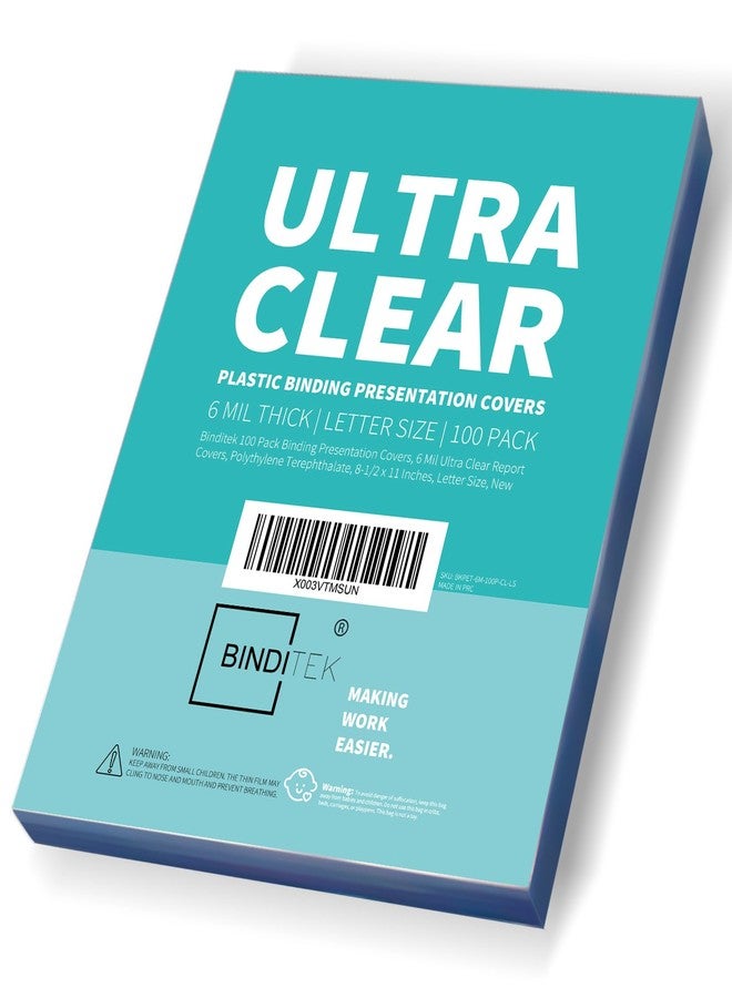 Binditek 100 Pack 6 Mil Clear Presentation Covers for Binding, Ultra Clear, 8.5 x 11 Inches, Letter Size, Square Corners, Un-Punched, Office Supplies - Image 1