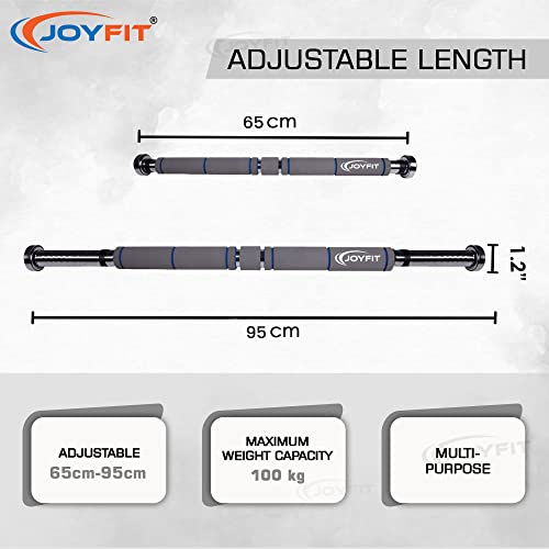 Joyfit Home Exercise Pull Up Bar | 200 KG Load Capacity | Door Safety Cap With Perfect Door Frame Fit | Chin up Bar with Easy Installation | Extra density Long Foam Grips for Upper & Lower Body Exercises for Men & Women | Adjustable (65 - 95 CM) - Image 3