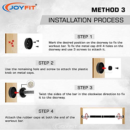 Joyfit Home Exercise Pull Up Bar | 200 KG Load Capacity | Door Safety Cap With Perfect Door Frame Fit | Chin up Bar with Easy Installation | Extra density Long Foam Grips for Upper & Lower Body Exercises for Men & Women | Adjustable (65 - 95 CM) - Image 5