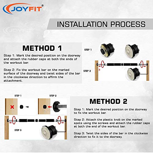 Joyfit Home Exercise Pull Up Bar | 200 KG Load Capacity | Door Safety Cap With Perfect Door Frame Fit | Chin up Bar with Easy Installation | Extra density Long Foam Grips for Upper & Lower Body Exercises for Men & Women | Adjustable (65 - 95 CM) - Image 4