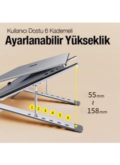 Coofbe Metal Foldable Portable 6 Level Height Adjustable Laptop Stand with Adjustable Base  - Image 3