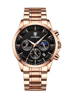 Men’s Quartz Waterproof Glow Calendar Stainless Steel Band Black Dial Watch 42mm
