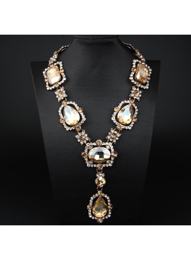 NIBEMINENT Exaggerated Vintage Royal Style Large Gemstone and Diamond Necklace