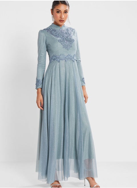 Embroidered Detail Shimmer Dress