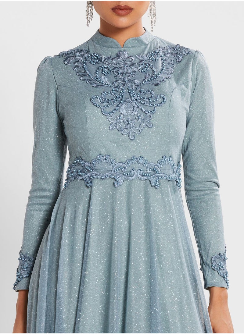 Khizana - Embroidered Detail Shimmer Dress - Image 1