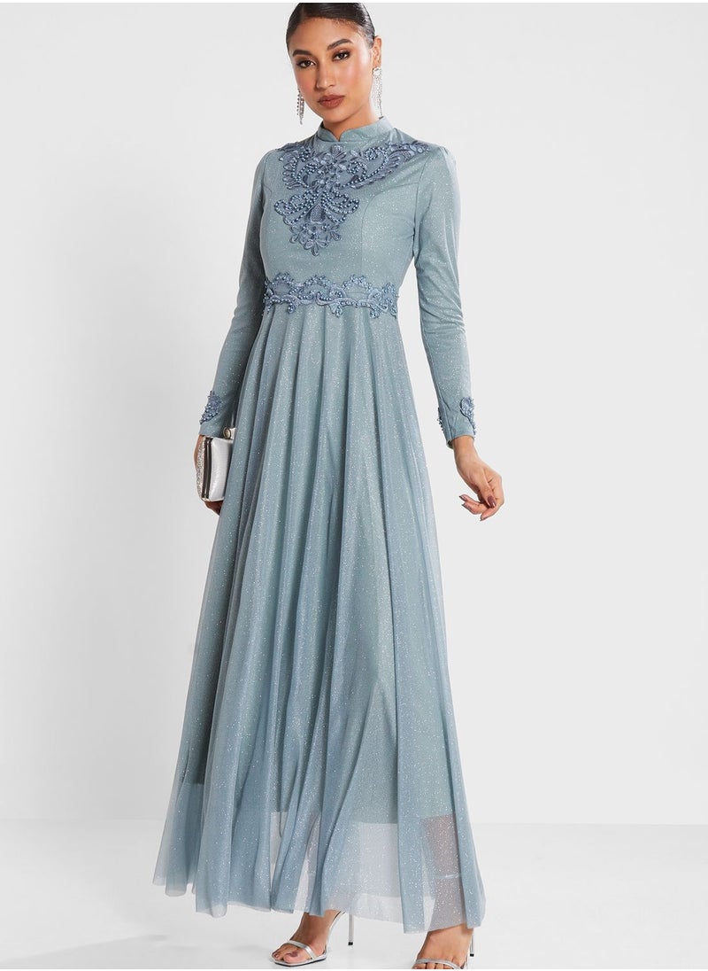 Khizana - Embroidered Detail Shimmer Dress - Image 1