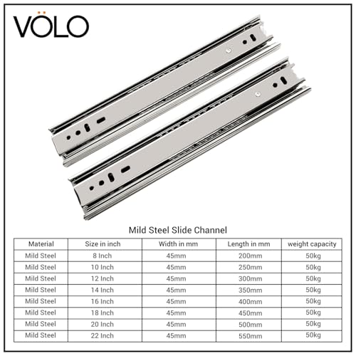 Volo 8 inch Mild Steel Heavy Duty Telescopic Slide/Drawer Channel (Silver) - Image 2