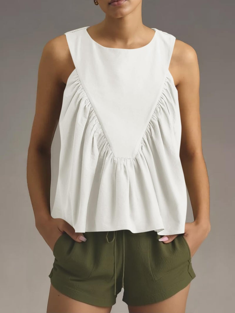 Cicy Bell Womens Peplum Babydoll Tank Tops Summer Sleeveless Loose T Shirts Casual Shirred Flowy Tops White - Image 4
