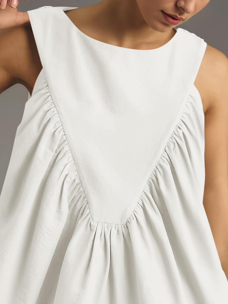 Cicy Bell Womens Peplum Babydoll Tank Tops Summer Sleeveless Loose T Shirts Casual Shirred Flowy Tops White - Image 2