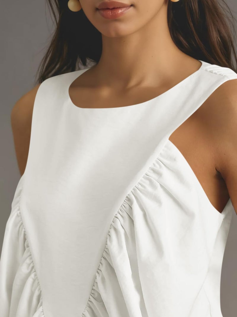 Cicy Bell Womens Peplum Babydoll Tank Tops Summer Sleeveless Loose T Shirts Casual Shirred Flowy Tops White - Image 3