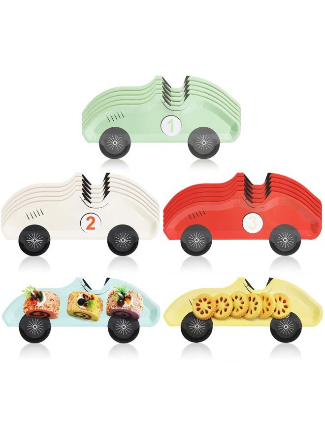 Chivertion 25 Pack Vintage Race Car Plates Disposable Paper Number 1-5 Birthday Plates Racing Car Party Decorations for Tableware Baby Shower Birthday Party Supplies - Image 1
