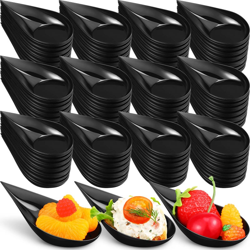 Foaincore Foaincore 500 Pcs 4 Inch Appetizer Spoons Tear Drop Mini Appetizer Plates Plastic Catering Supplies Disposable Tasting Spoons Asian for Desserts Sauces Sushi Ice Cream Sample Serving PartyBlack 