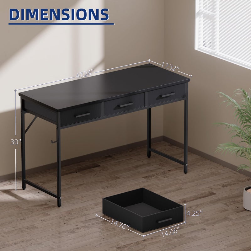 Pamray 47 Inch Small Computer Desk with 3 Drawers for Bedroom Study Writing Home Office Table for Small Spaces Grey - Image 5