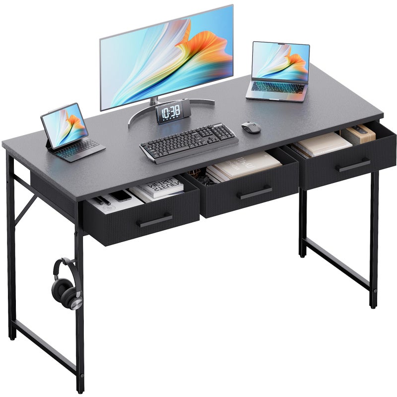 Pamray 47 Inch Small Computer Desk with 3 Drawers for Bedroom Study Writing Home Office Table for Small Spaces Grey - Image 1