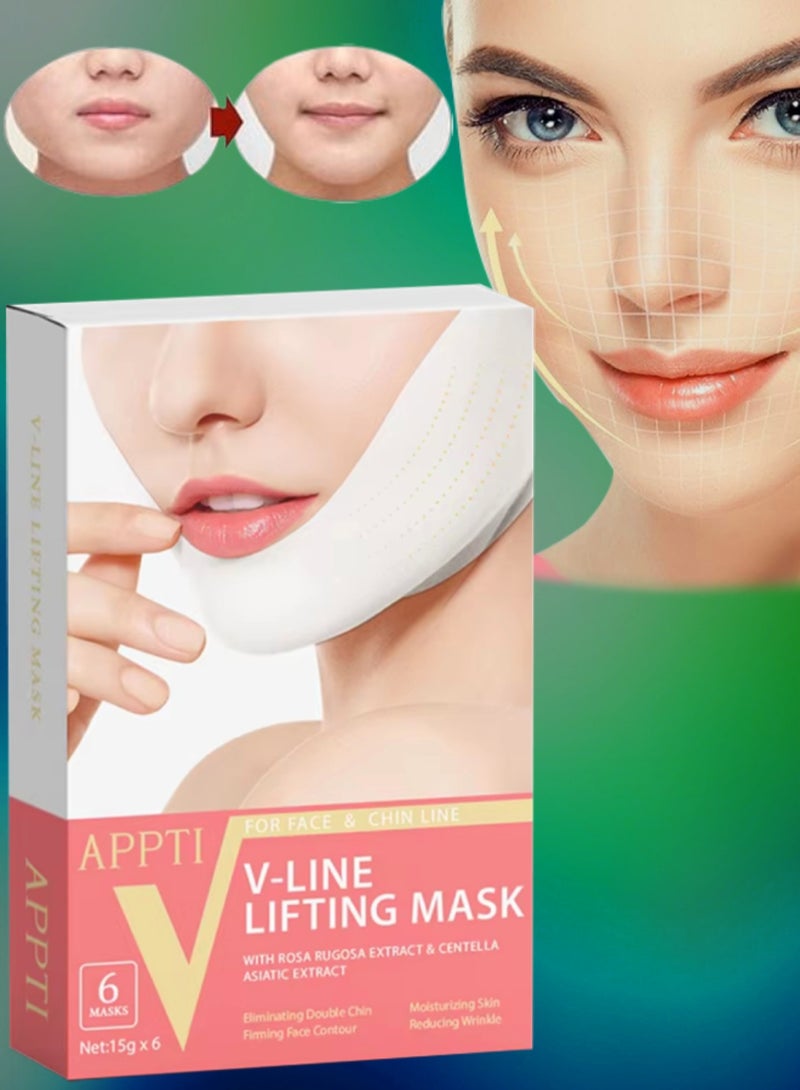 APPTI 6Pcs V Line Facial Lifting Mask V Shaped Face and Chin Up Belt Reduce Sagging and Fights Aging Signs Lift Jawline Face Slimming Patch Double Chin Reducer Strap White V Line Face Bandage  - Image 1