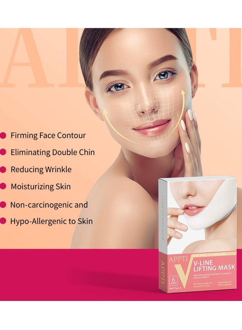 APPTI 6Pcs V Line Facial Lifting Mask V Shaped Face and Chin Up Belt Reduce Sagging and Fights Aging Signs Lift Jawline Face Slimming Patch Double Chin Reducer Strap White V Line Face Bandage  - Image 3