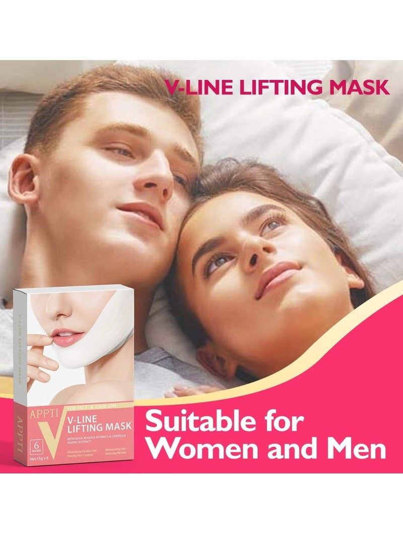 APPTI 6Pcs V Line Facial Lifting Mask V Shaped Face and Chin Up Belt Reduce Sagging and Fights Aging Signs Lift Jawline Face Slimming Patch Double Chin Reducer Strap White V Line Face Bandage  - Image 5