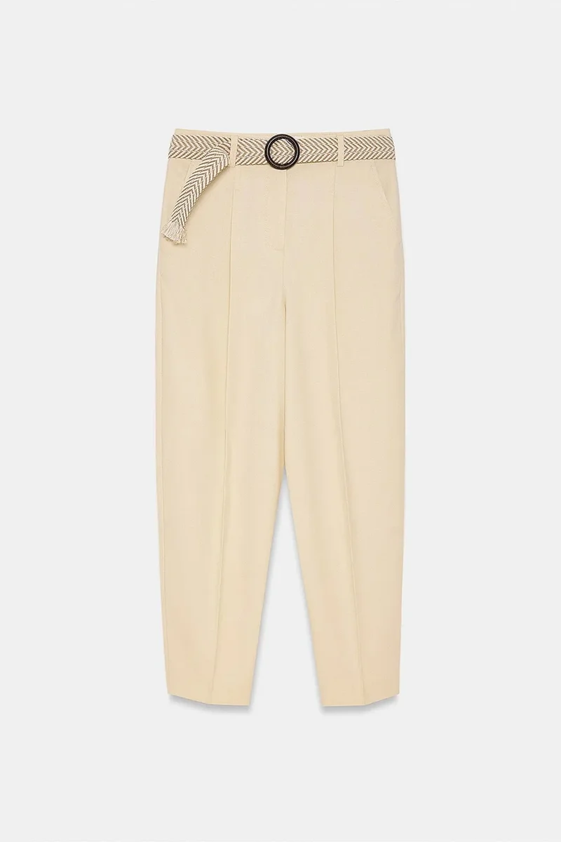 Dilvin Cream Natural DILVIN Pleated Straight-Leg Crepe Trousers for Women | Best Price UAE