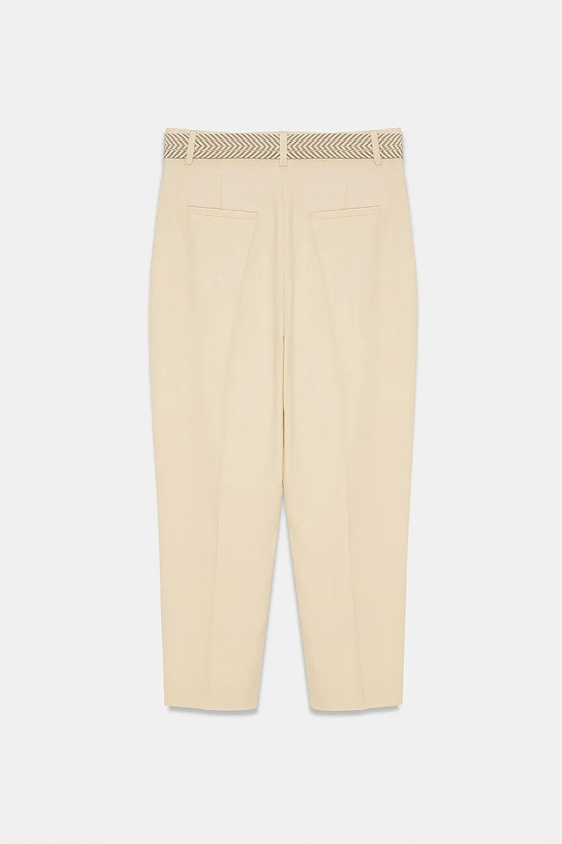 Dilvin Cream Natural DILVIN Pleated Straight-Leg Crepe Trousers for Women | Best Price UAE
