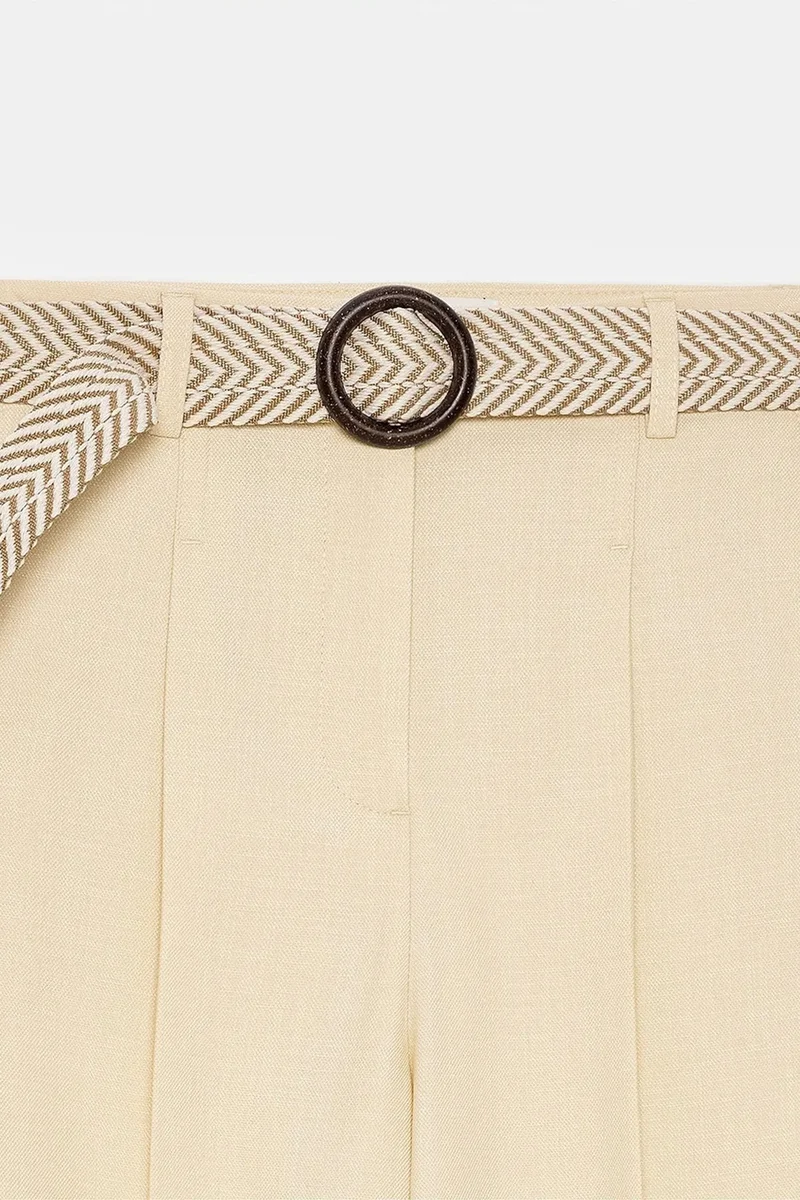 Dilvin Cream Natural DILVIN Pleated Straight-Leg Crepe Trousers for Women | Best Price UAE