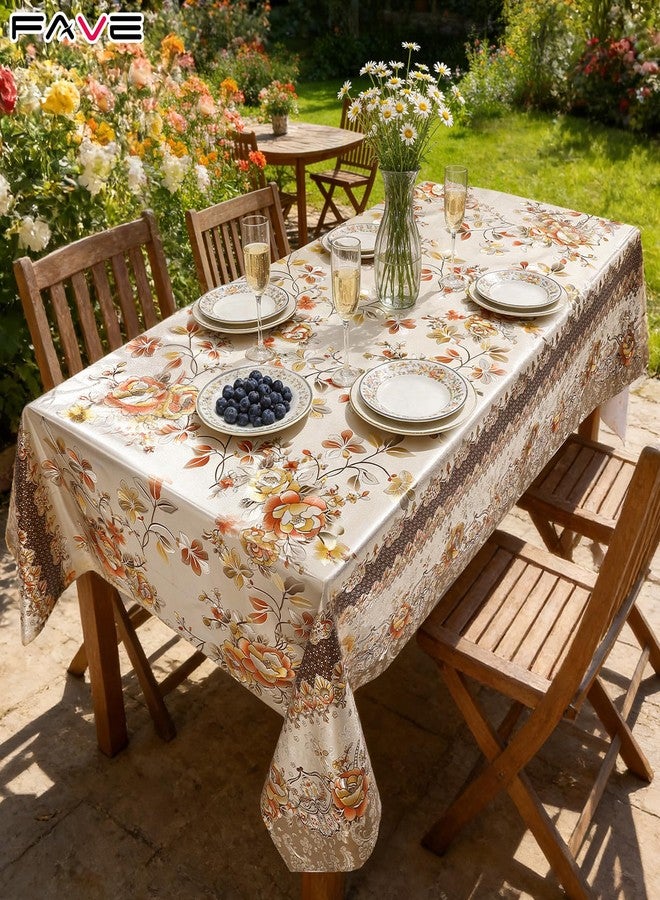 FAVE Peony Gold Tablecloths Vinyl Tablecloth for Kitchen Dining Table Wipeable PVC Tablecloth Cover for Rectangle Table (Gold,55”x78”) - Image 4