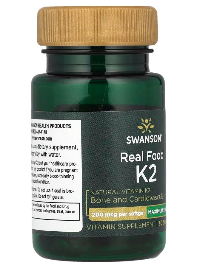 SWANSON Real Food K2 Maximum Strength  200 mcg 30 Softgels - Image 2