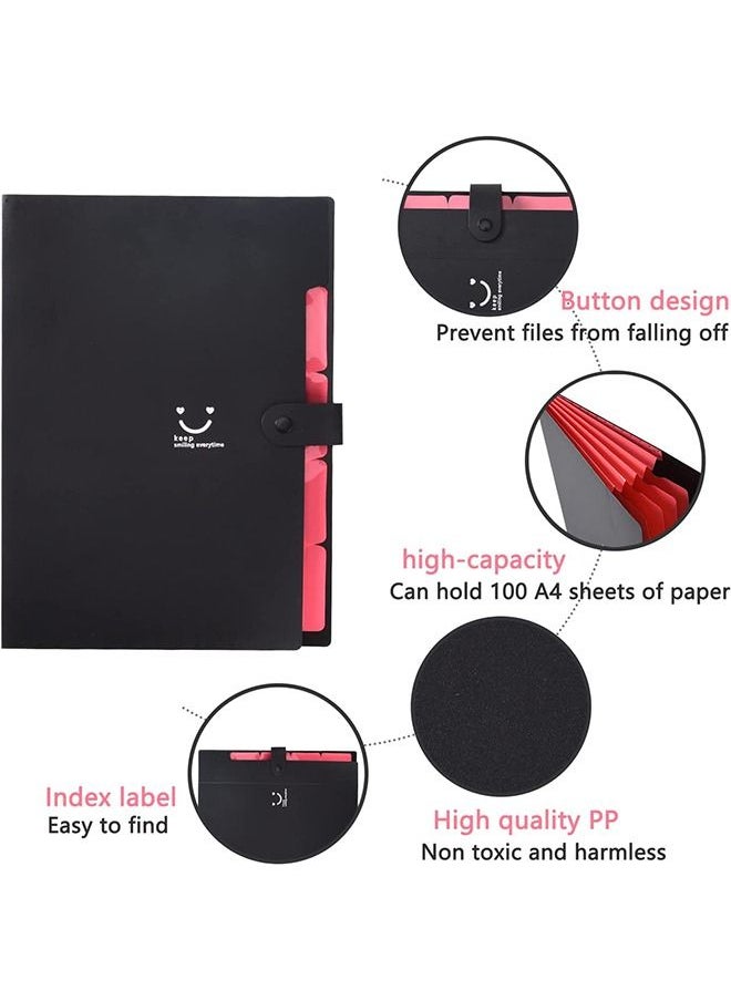 Generic A4 Paper Expanding File Folder 5 Pockets Cute Folders Black  - Image 3