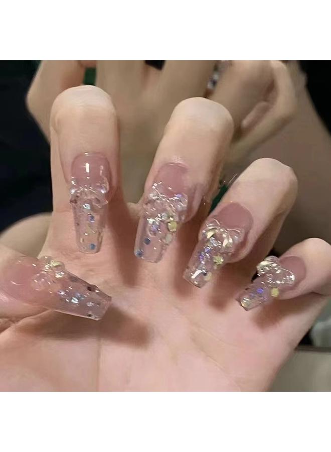 Bluejw Hand-Wearing Nail Pieces Advanced Sense White Fake Nail Nail Pieces Explosive Ins Wind Broken Diamond Butterfly Special Patch  - Image 1
