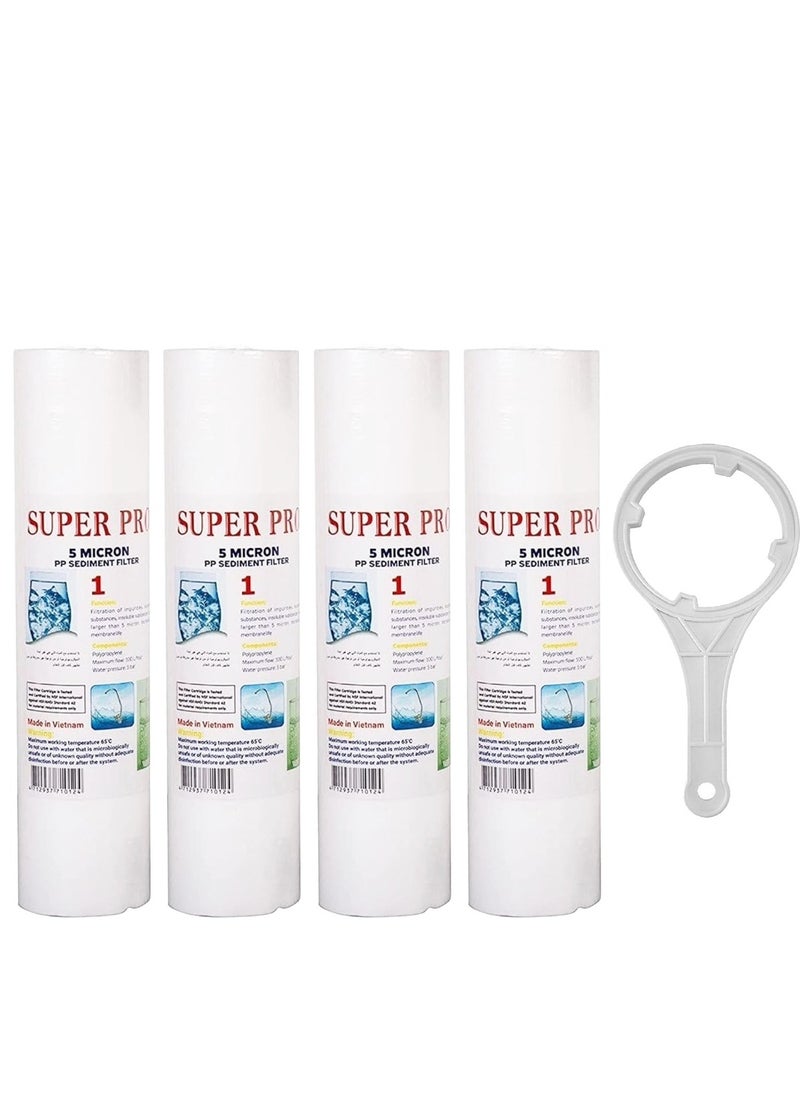 Super Pro Pure Water Filters,Sediment Water Filter Cartridge 5 Micron Under-Sink Replacement Cartridge Universal 10 inch RO System, desalination domestic device wrench filter tool 3 stage water filter part  - Image 1