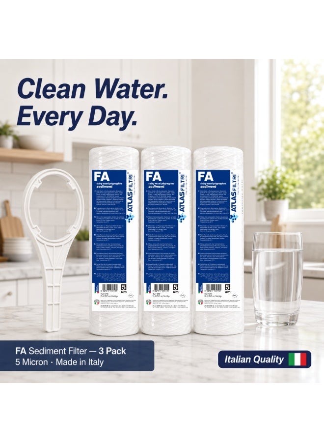 ATLAS FILTRI Pure Water Filters,Sediment Water Filter Cartridge 5 Micron Under-Sink Replacement Cartridge Universal 10 inch RO System, desalination domestic device wrench filter tool 3 stage water filter part - Image 4