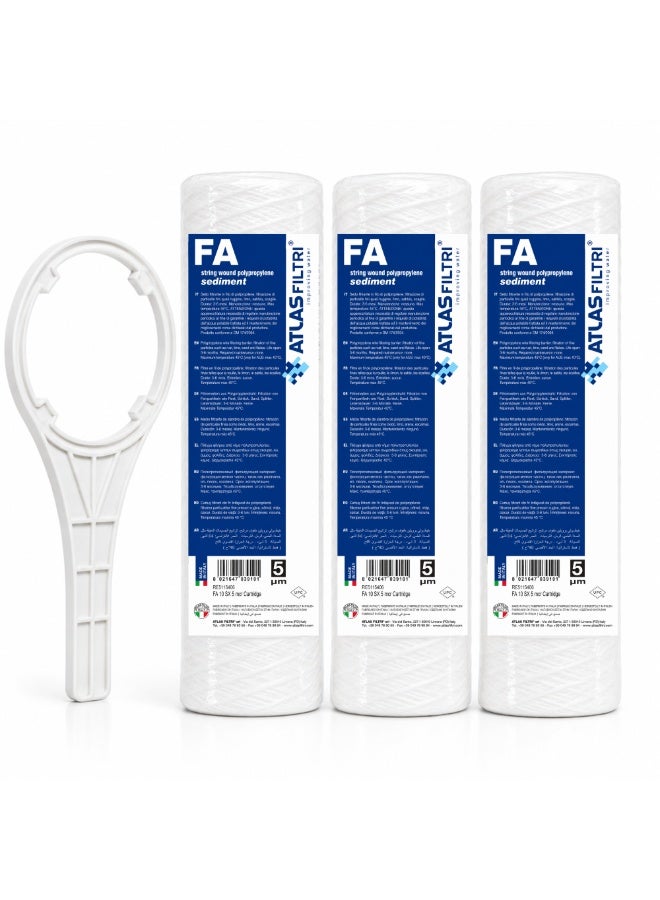 ATLAS FILTRI Pure Water Filters,Sediment Water Filter Cartridge 5 Micron Under-Sink Replacement Cartridge Universal 10 inch RO System, desalination domestic device wrench filter tool 3 stage water filter part - Image 1