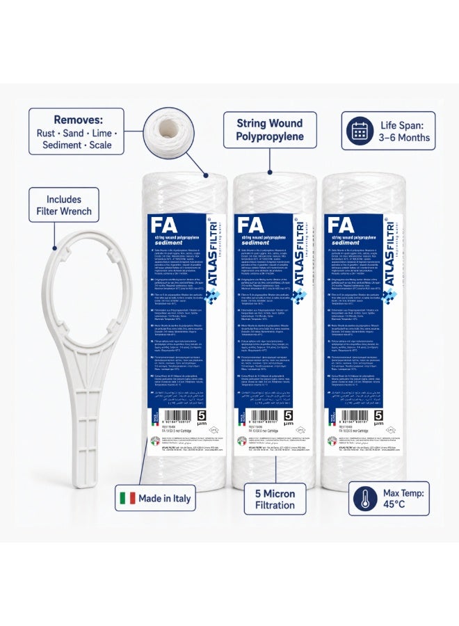 ATLAS FILTRI Pure Water Filters,Sediment Water Filter Cartridge 5 Micron Under-Sink Replacement Cartridge Universal 10 inch RO System, desalination domestic device wrench filter tool 3 stage water filter part - Image 3