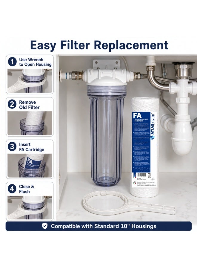 ATLAS FILTRI Pure Water Filters,Sediment Water Filter Cartridge 5 Micron Under-Sink Replacement Cartridge Universal 10 inch RO System, desalination domestic device wrench filter tool 3 stage water filter part - Image 5