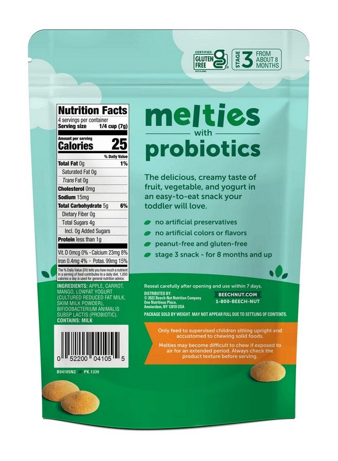 Beech-Nut Probiotic Melties Apple Carrot Mango Yogurt Melts Baby & Toddler Snack, 1oz Bag - Image 2